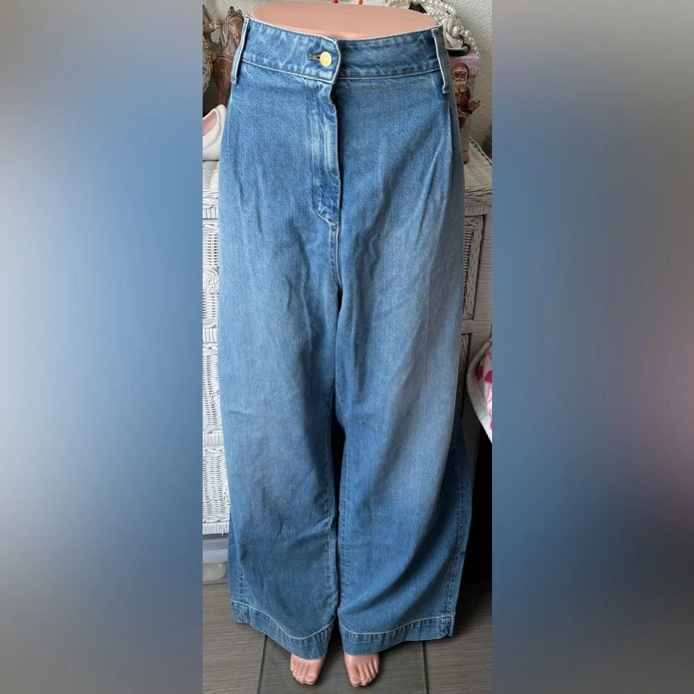 J. Crew Essential Cotton Jeans Wide Legs High Rise Ruth Blue Wash Plus Size 36W